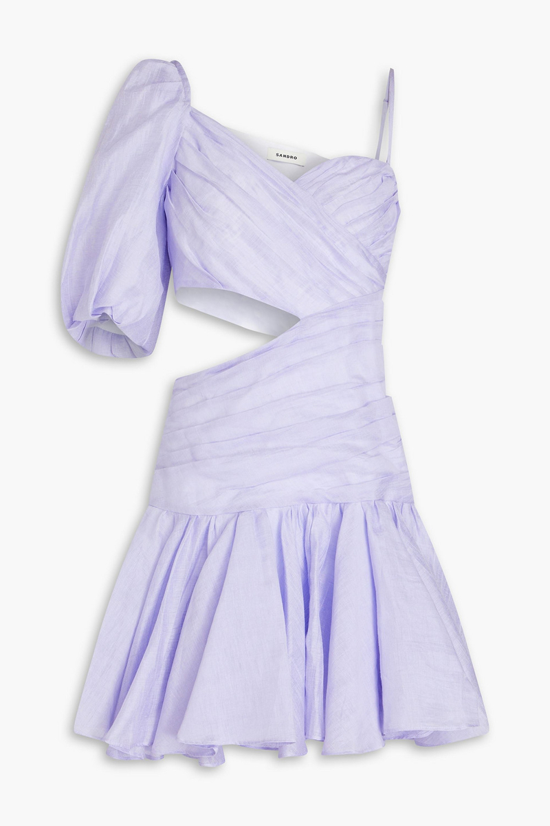 Sandro - One-sleeve cutout linen-blend gauze mini dress - Purple - FR 42