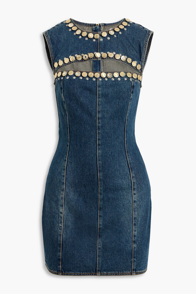 area - embellished cutout denim mini dress - blue - us 0
