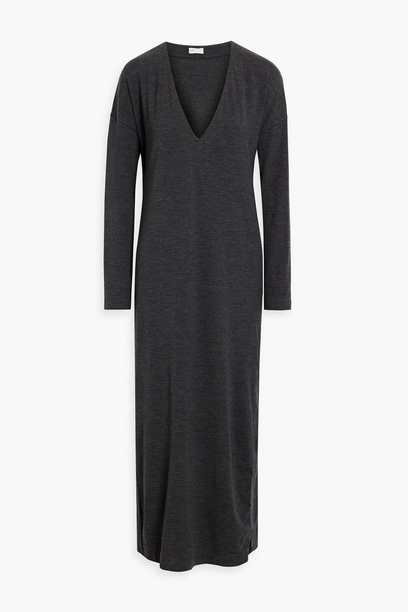 Brunello Cucinelli - Wool-blend jersey maxi dress - Gray - M