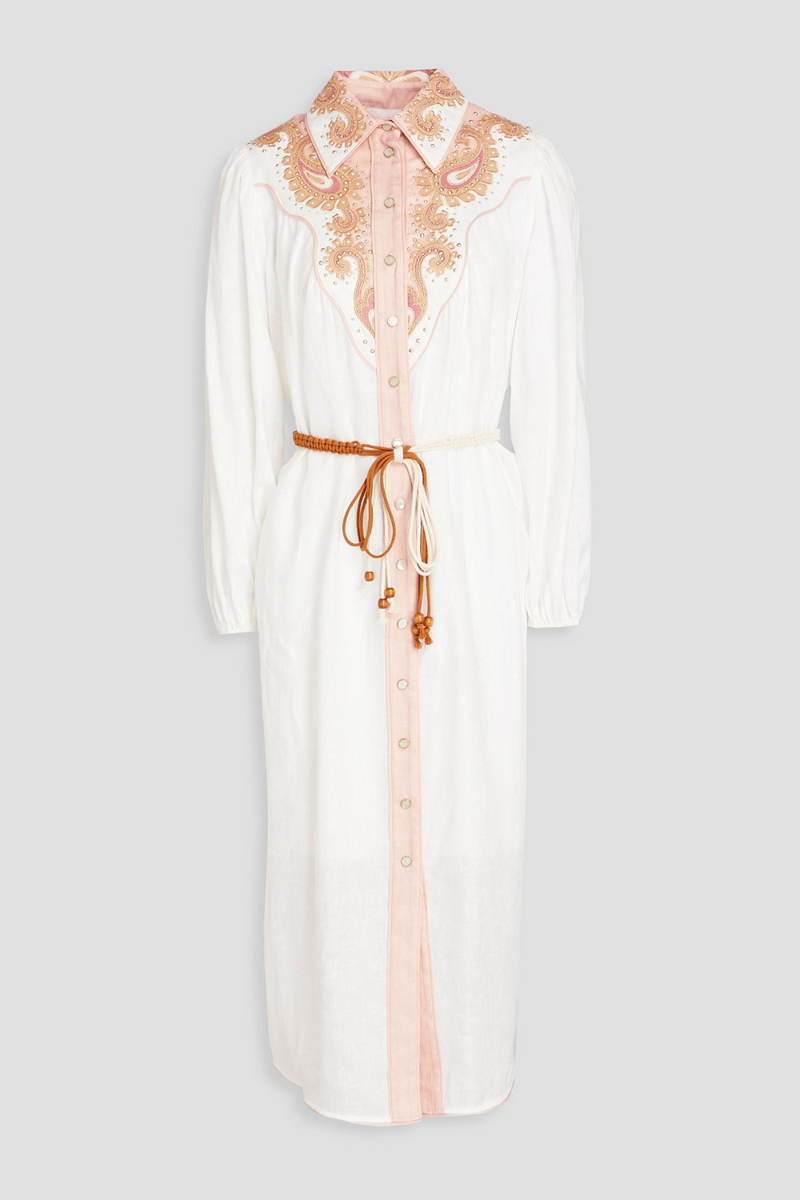Zimmermann - Embellished linen midi shirt dress - White - 00