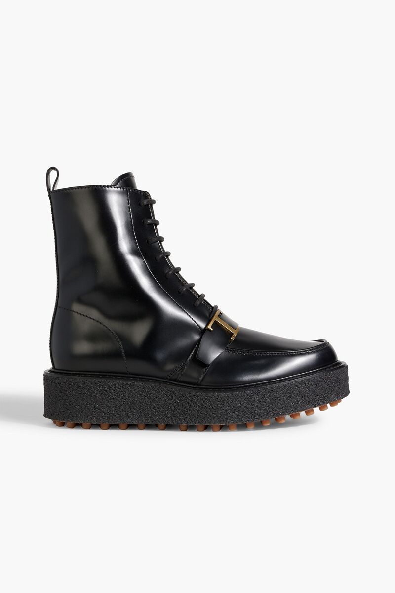Tod's - T Timeless lace-up glossed-leather platform ankle boots - Black - EU 39.5