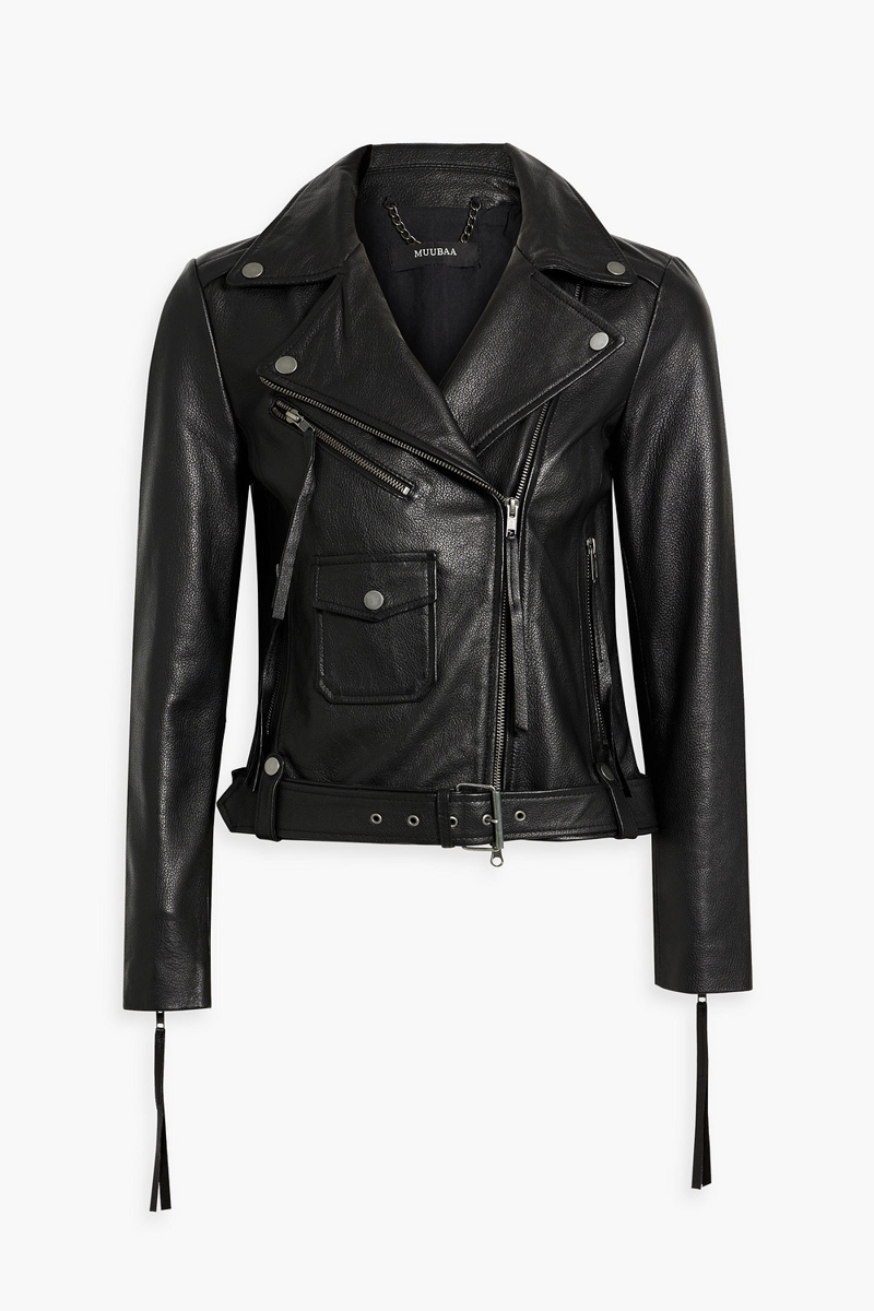Muubaa - Tasseled belted leather biker jacket - Black - UK 8