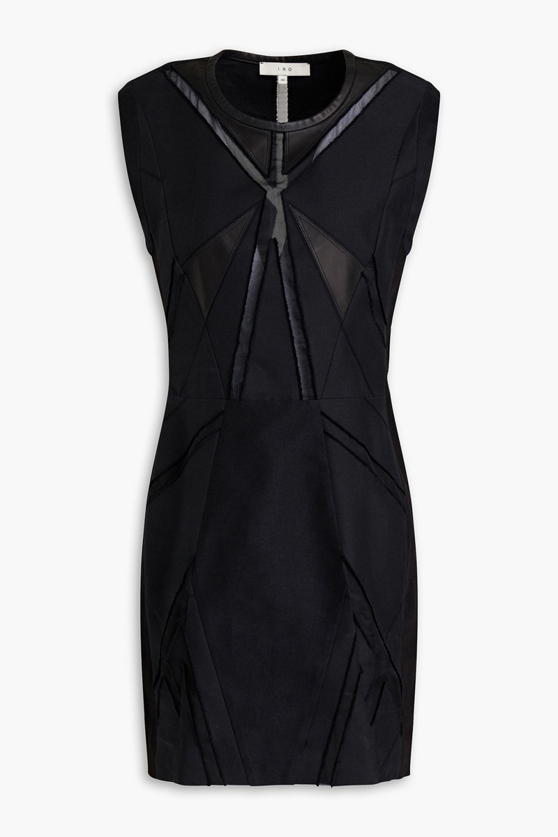 IRO - Ambre leather-trimmed cotton and silk-blend and organza mini dress - Black - FR 38