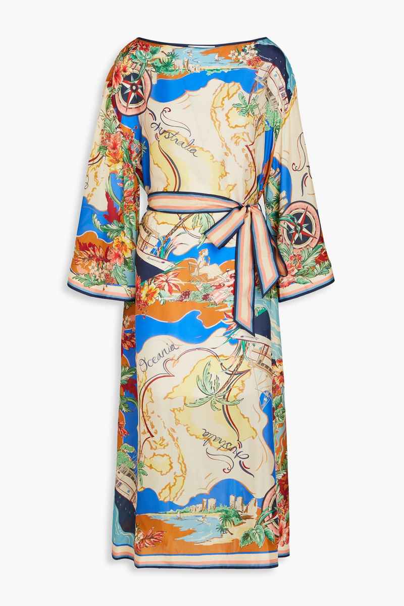 zimmermann - belted printed silk midi dress - neutral - 4