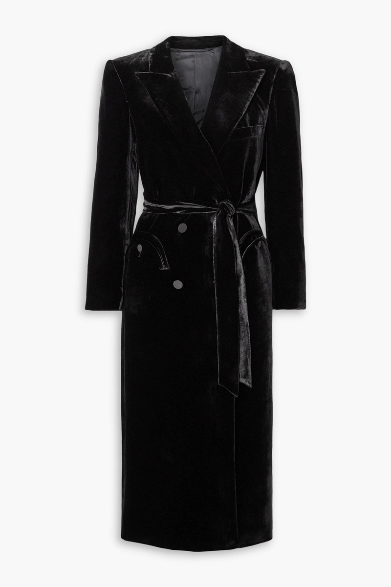 blazé milano - afterglow double-breasted belted velvet midi dress - black - 0