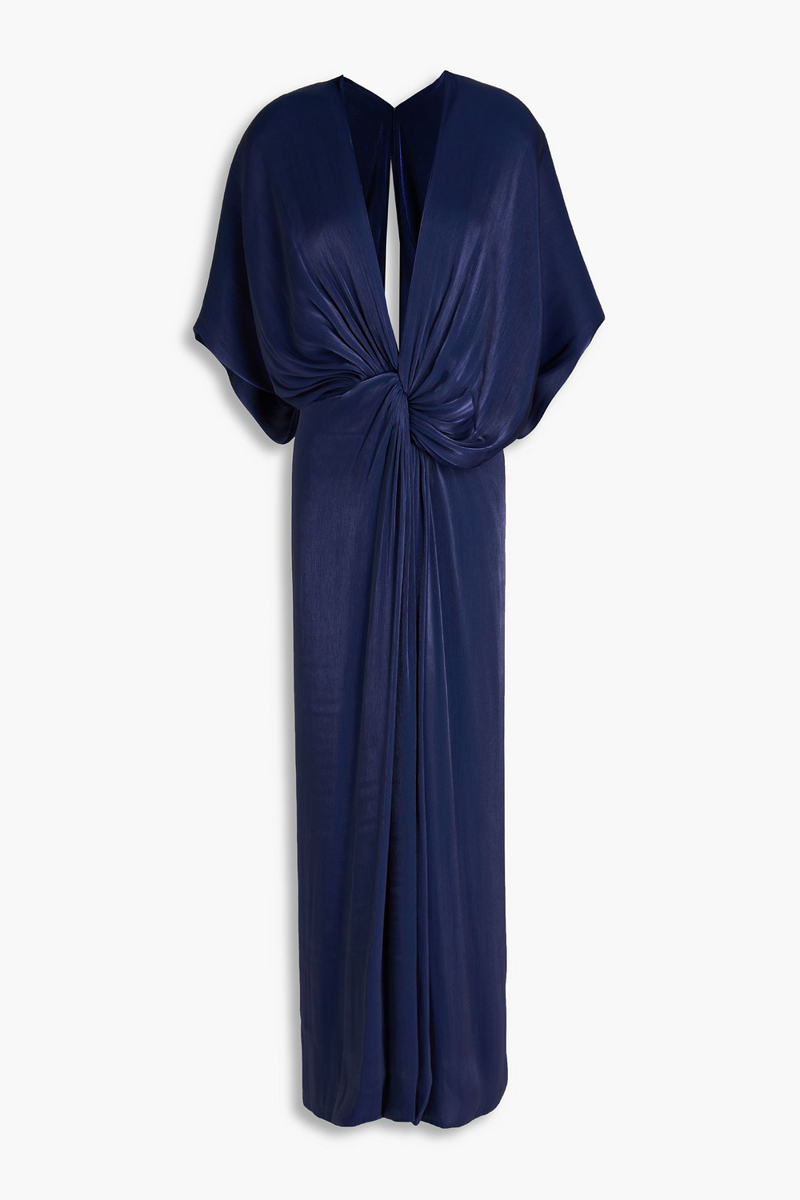 costarellos - knotted metallic georgette maxi dress - blue - fr 38