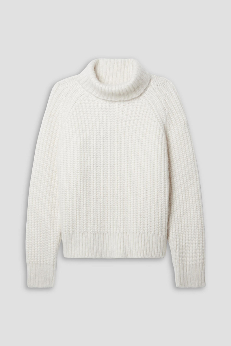 nili lotan - amaya ribbed cashmere turtleneck sweater - white - xl