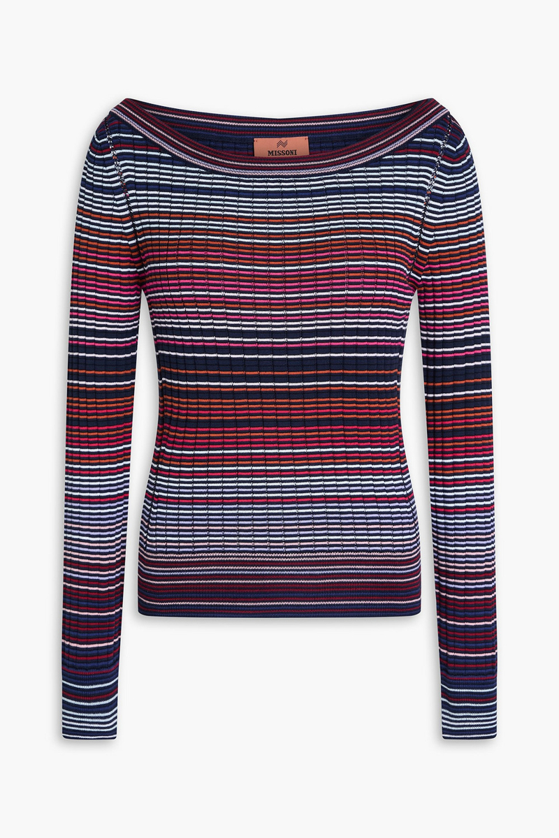 missoni - striped ribbed cotton-blend top - blue - it 40