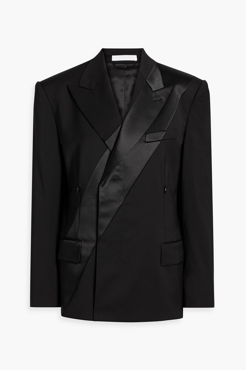 helmut lang - double-breasted satin and wool blazer - black - xxs