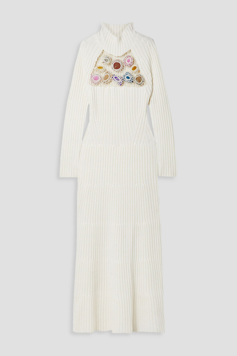 Gabriela Hearst - Juana embellished ribbed cashmere turtleneck maxi dress - White - L
