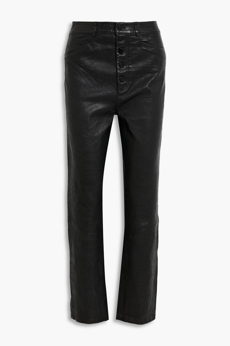 paige - stella leather straight-leg pants - black - 32