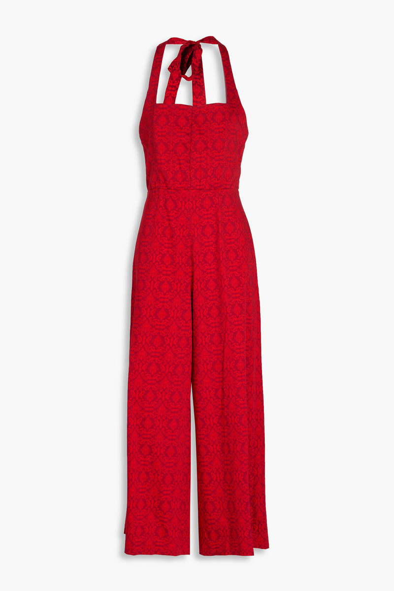 alice olivia - aida paisley-print stretch-cotton wide-leg jumpsuit - red - us 0