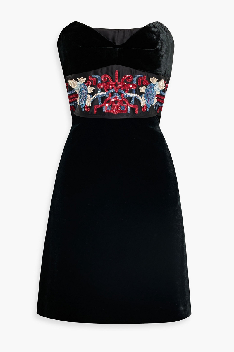 Zuhair Murad - Strapless embellished satin and velvet mini dress - Black - FR 42