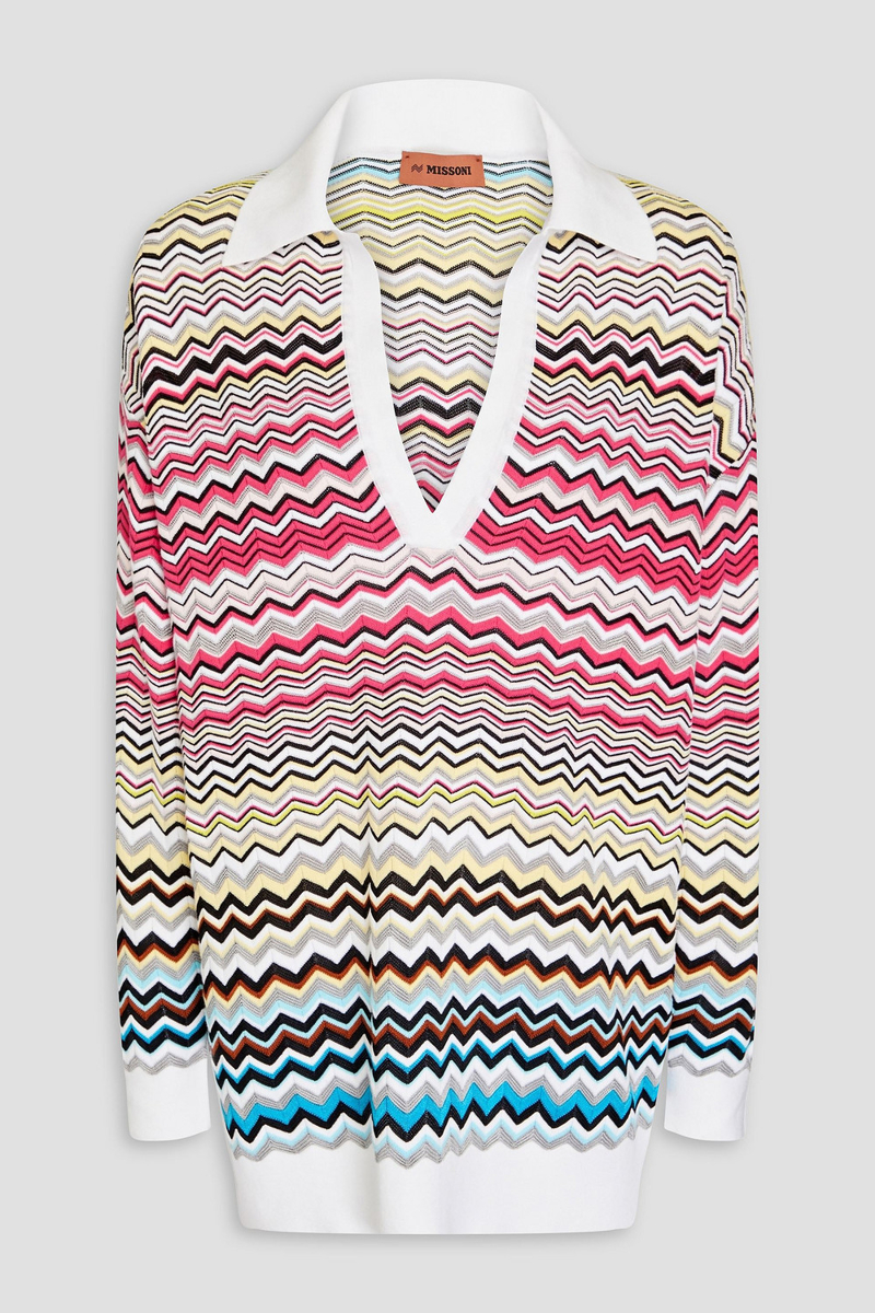 missoni - crochet-knit cotton-blend polo sweater - white - m