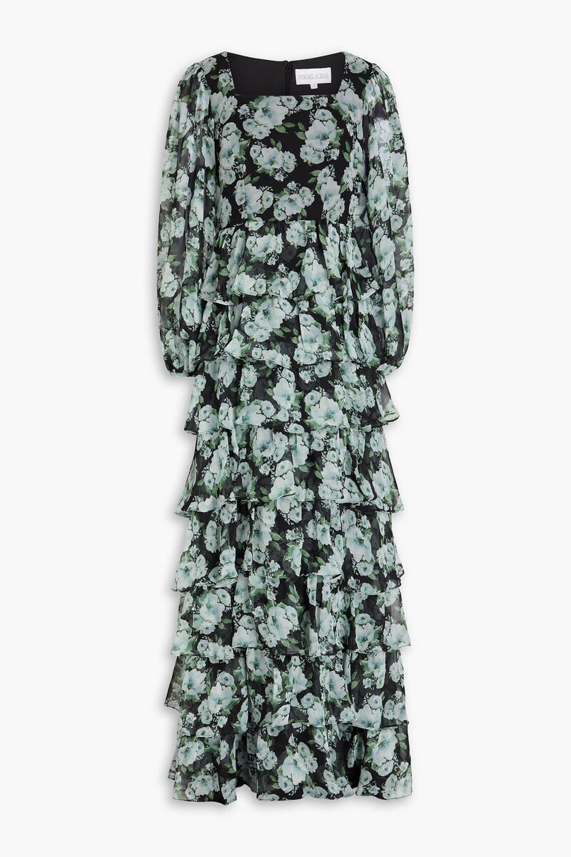 Mikael Aghal - Tiered floral-print chiffon maxi dress - Blue - US 2