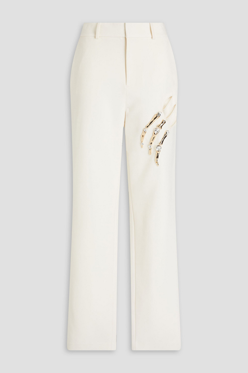 area - claw embellished cutout crepe tapered pants - white - us 8