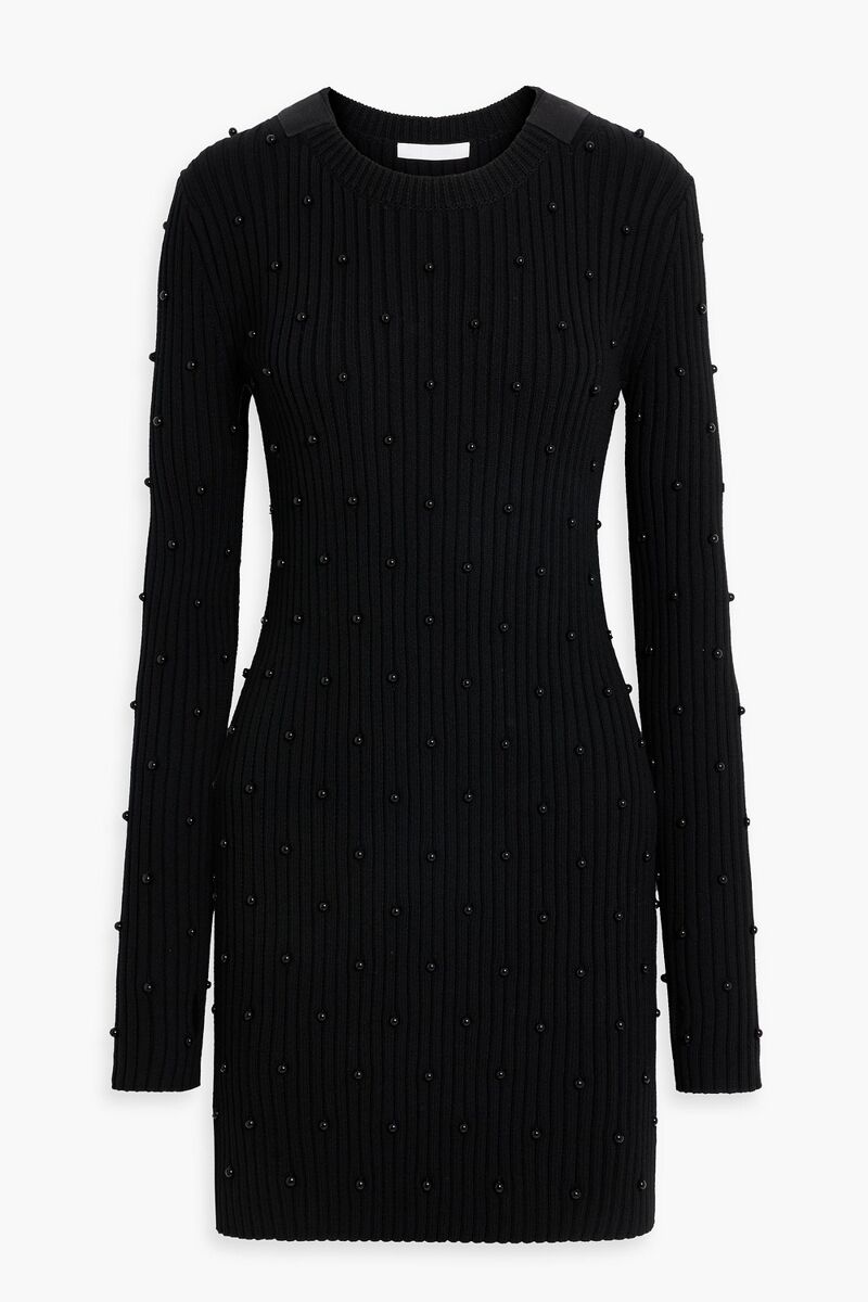 Helmut Lang - Embellished ribbed cotton-blend mini dress - Black - S