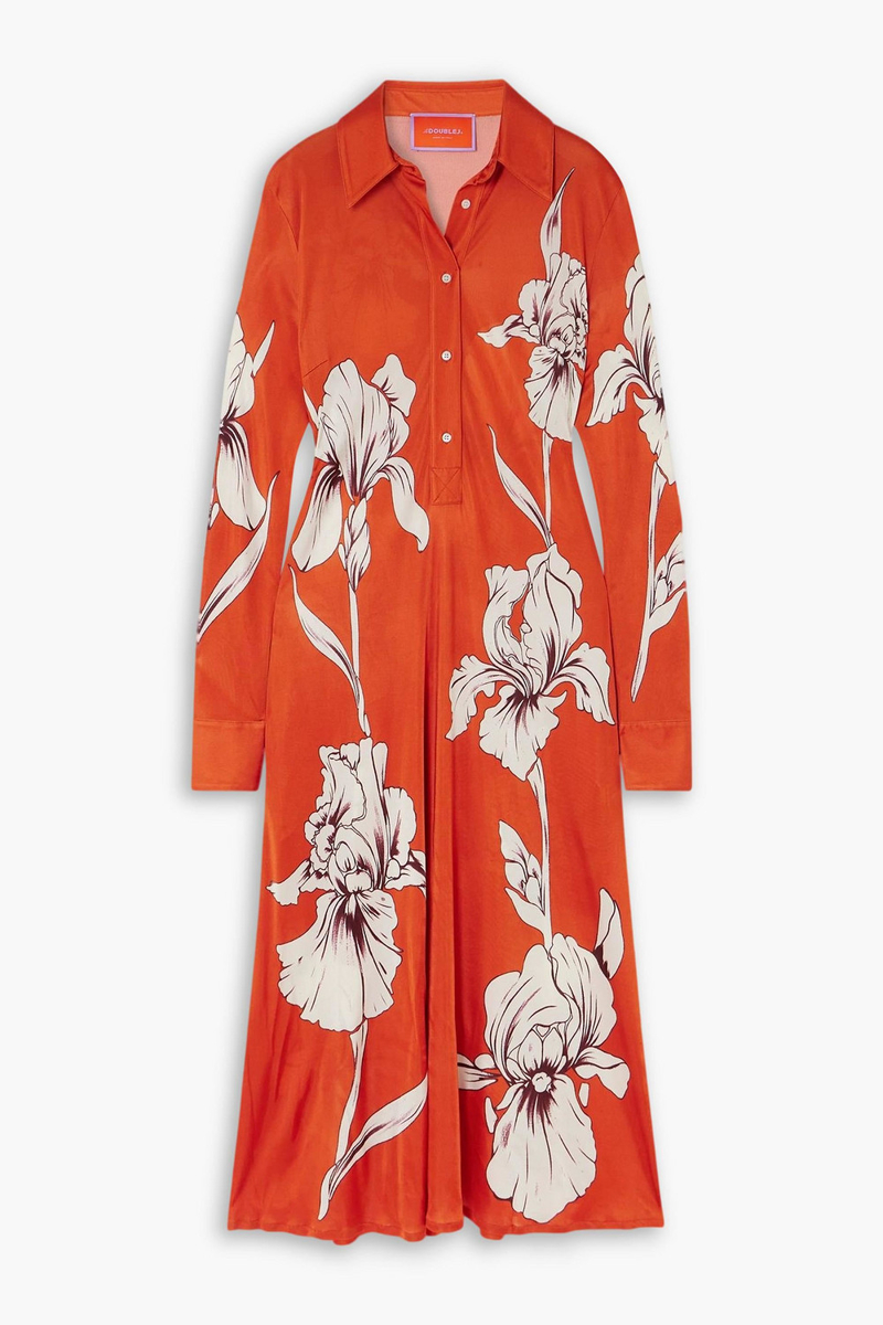 la double j. - perry floral-print jersey midi shirt dress - red - xxs