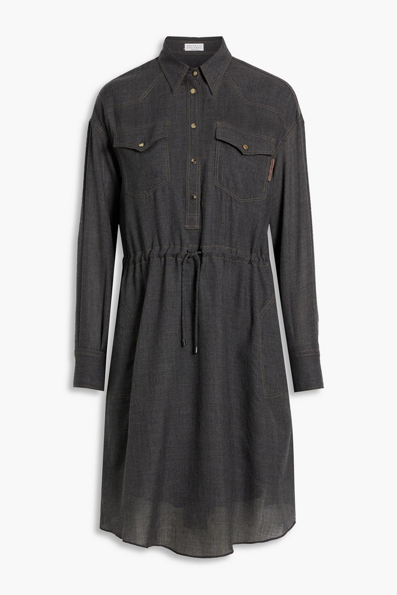 Brunello Cucinelli - Bead-embellished wool-gauze shirt dress - Gray - M