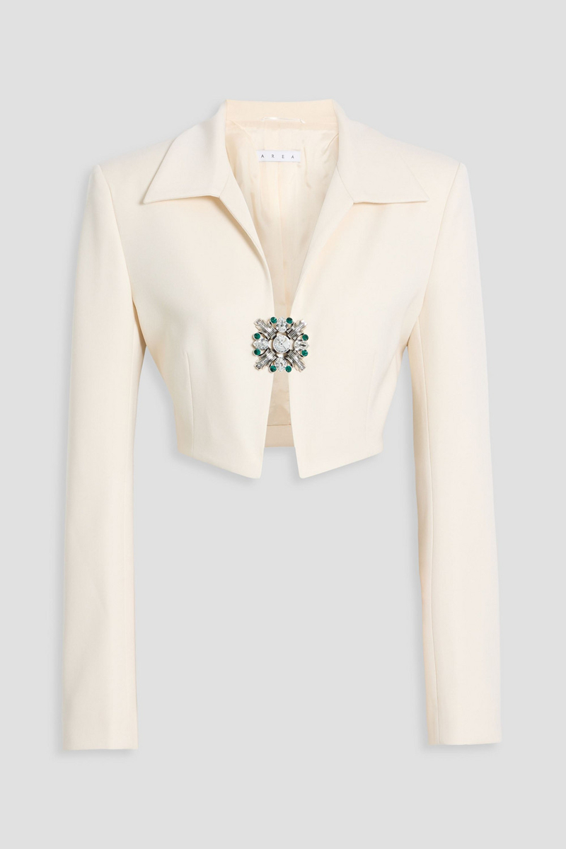 area - cropped embellished wool-twill jacket - white - us 6