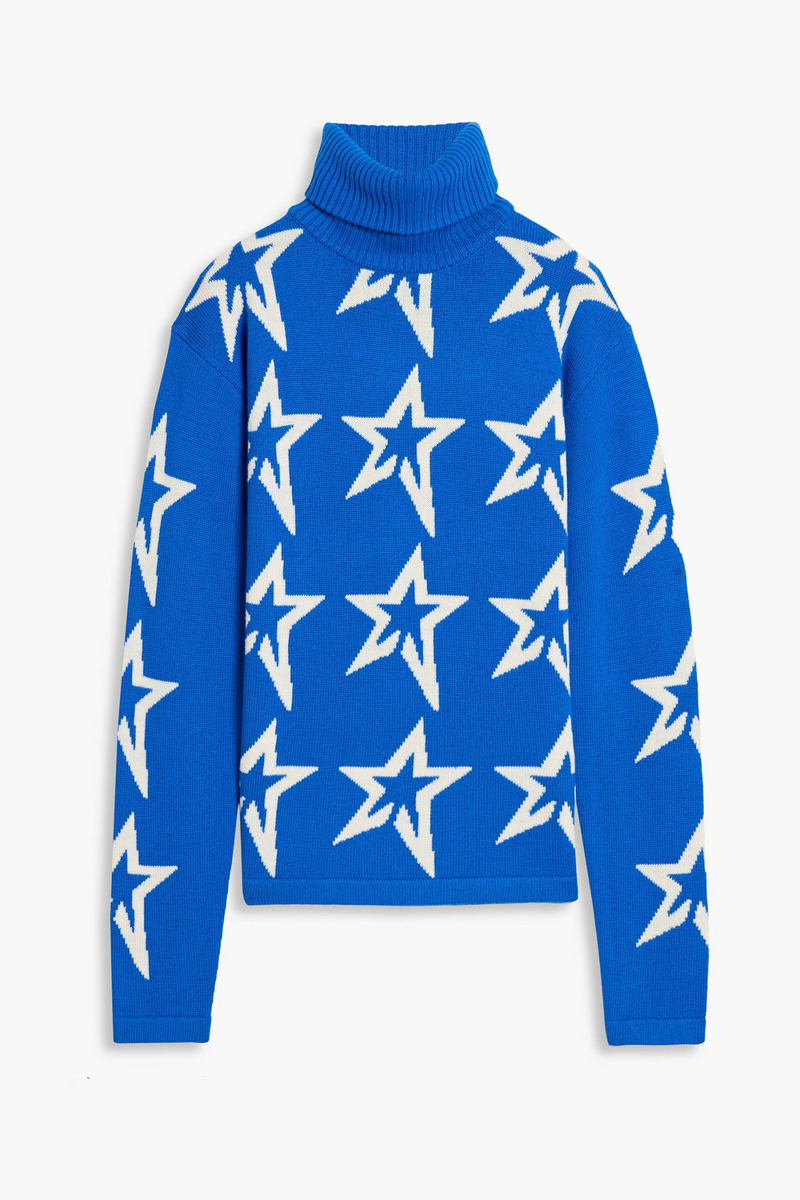 perfect moment - intarsia merino wool turtleneck sweater - blue - l