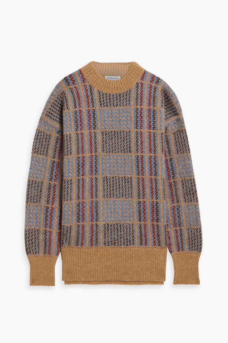 veronica beard - bristol jacquard-knit mohair-blend sweater - brown - xs