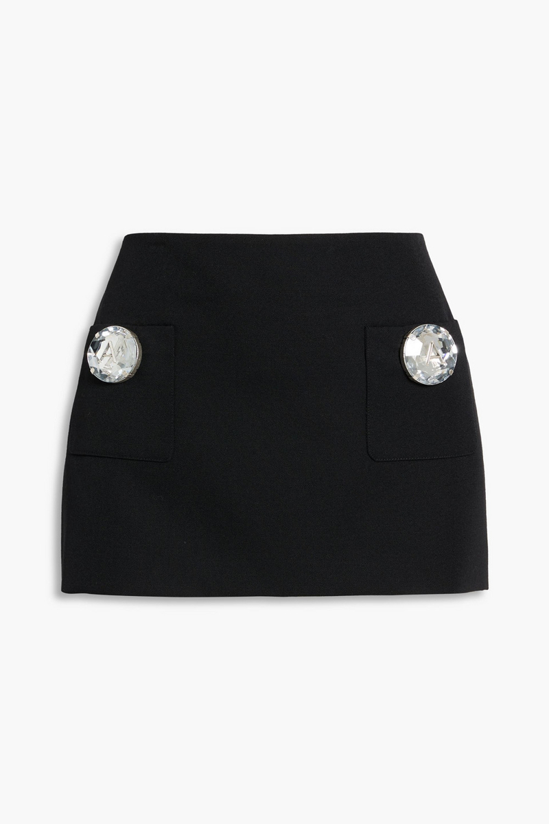 area - embellished wool-twill mini skirt - black - us 6