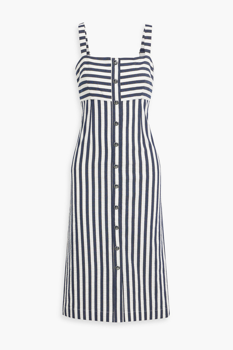 veronica beard - artie metallic striped woven midi dress - blue - us 0