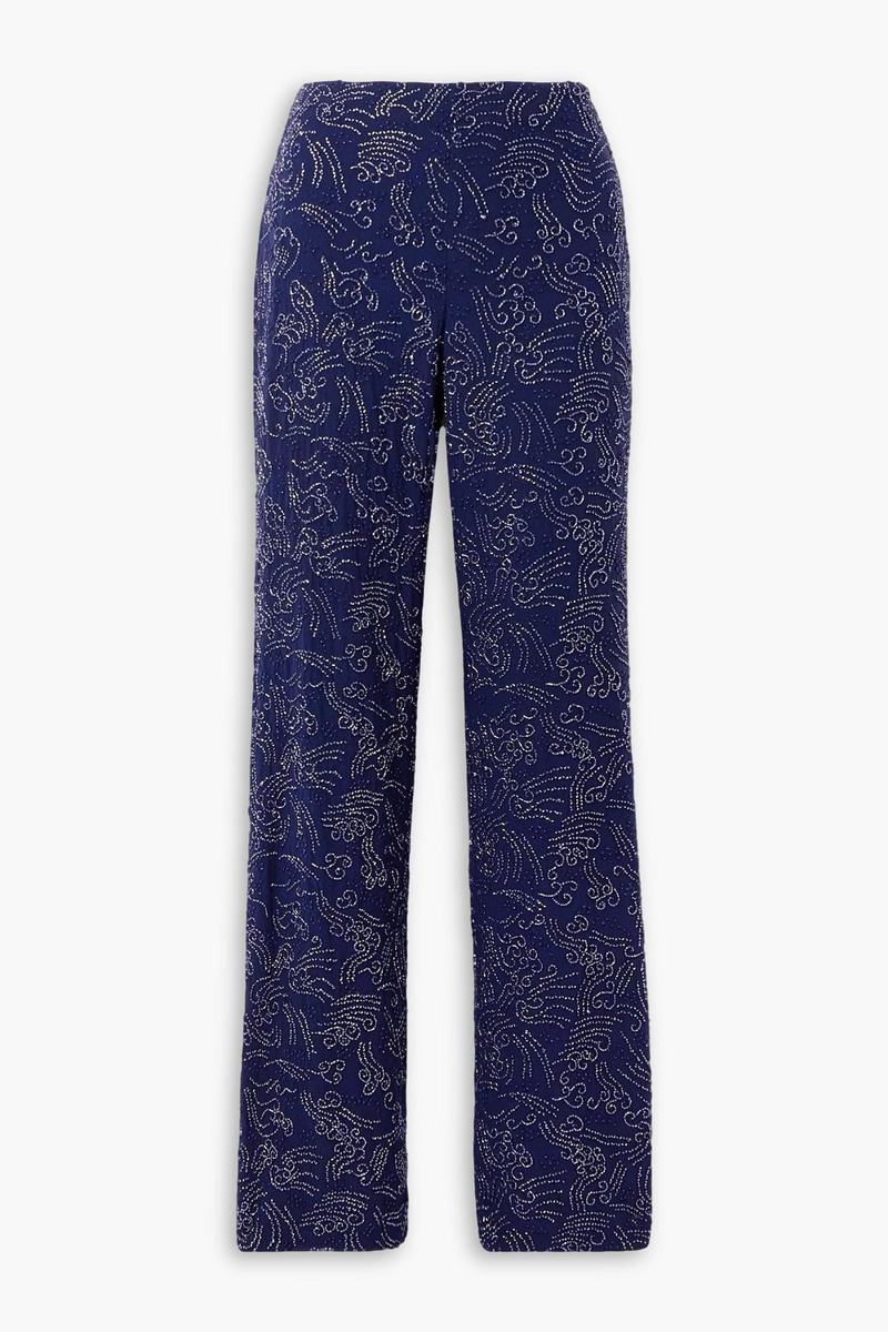 staud - avola bead-embellished tulle wide-leg pants - blue - us 2