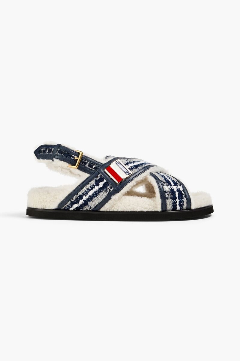 Thom Browne - Shearling-lined bouclé slingback sandals - Blue - EU 36.5
