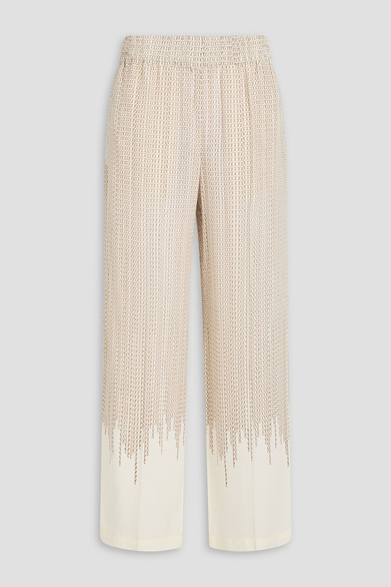 victoria beckham - printed silk crepe de chine wide-leg pants - white - uk 8