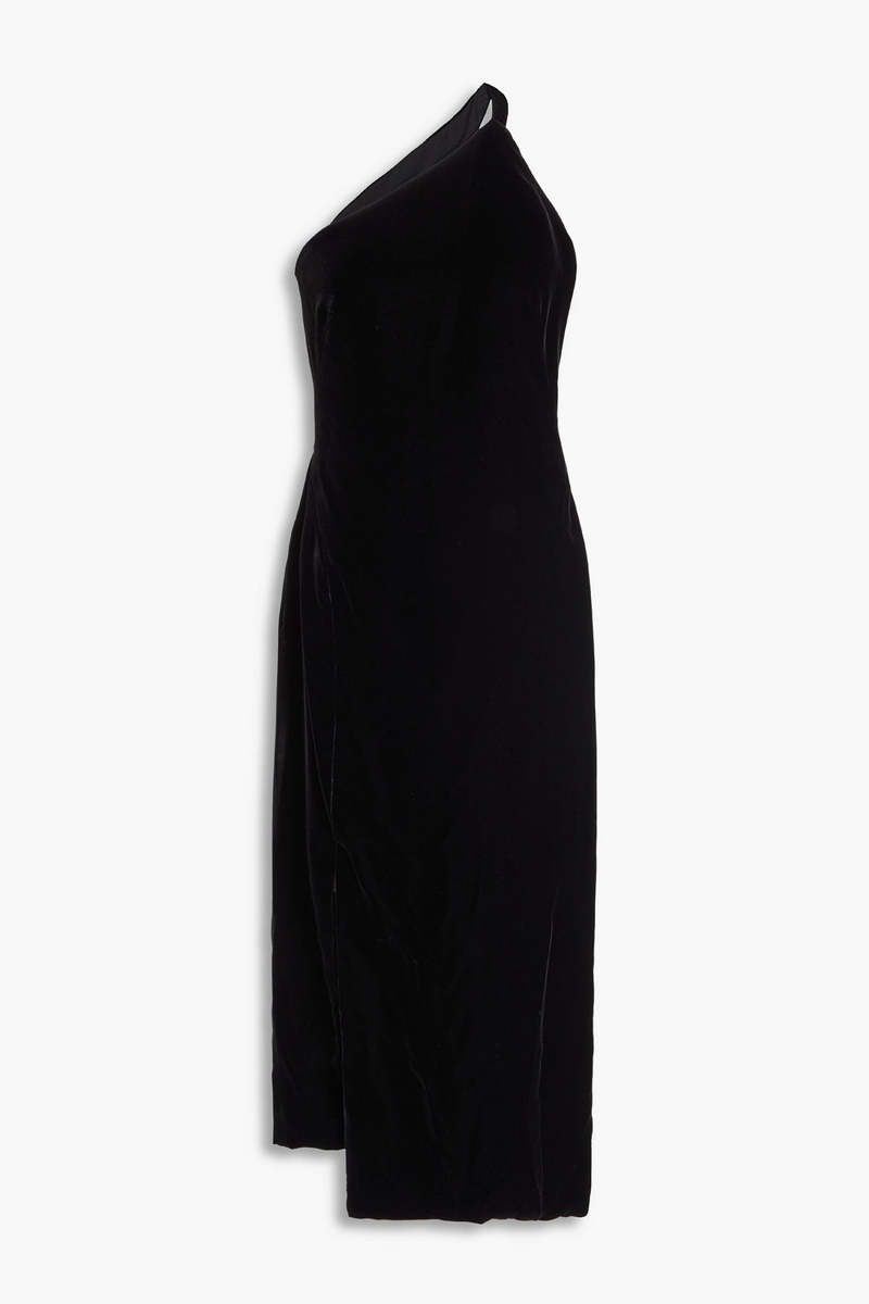 Oscar de la Renta - One-shoulder cutout velvet midi dress - Black - US 12