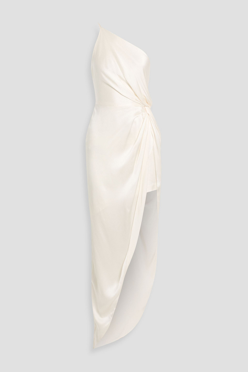 michelle mason - one-shoulder twisted silk-satin dress - white - us 2