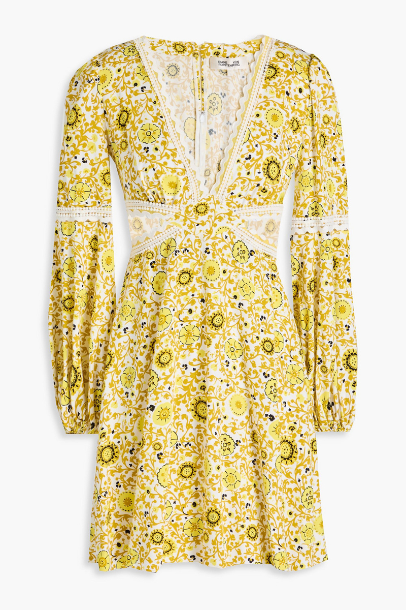 diane von furstenberg - kimmie cutout printed twill mini dress - yellow - us 00