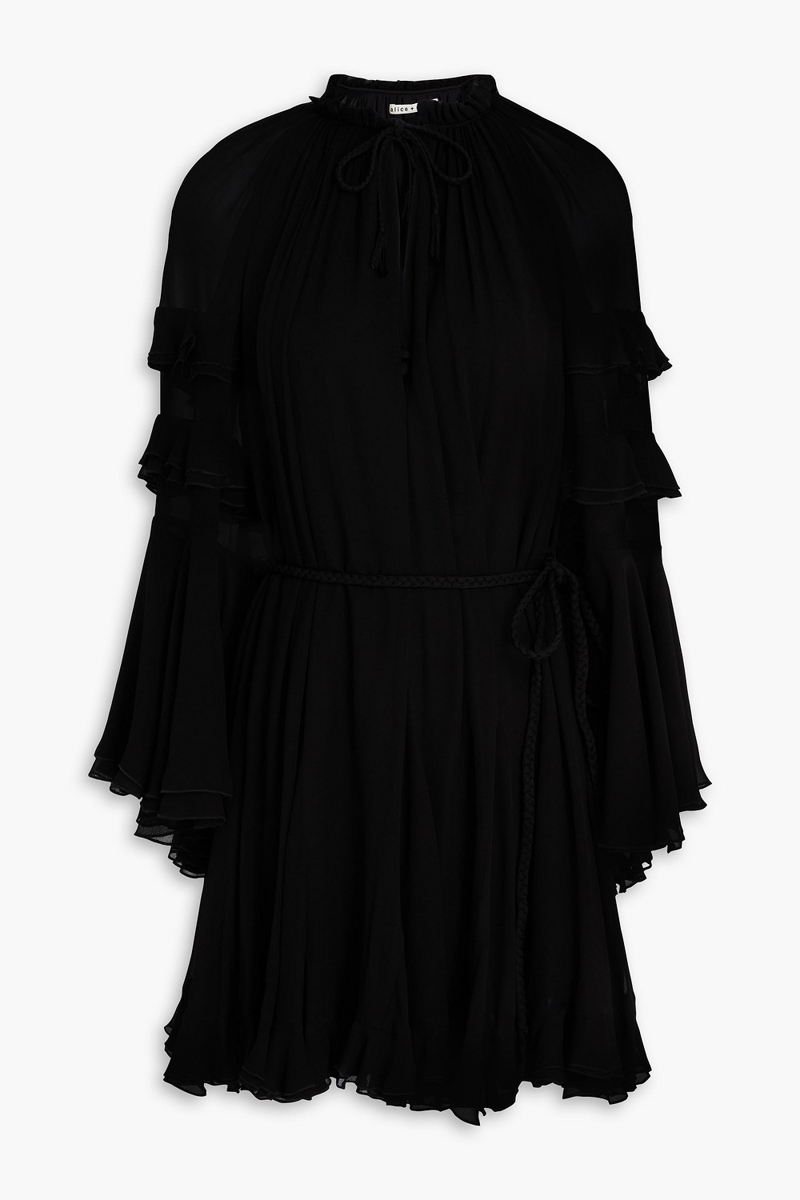 alice olivia - adaline ruffled georgette mini dress - black - s