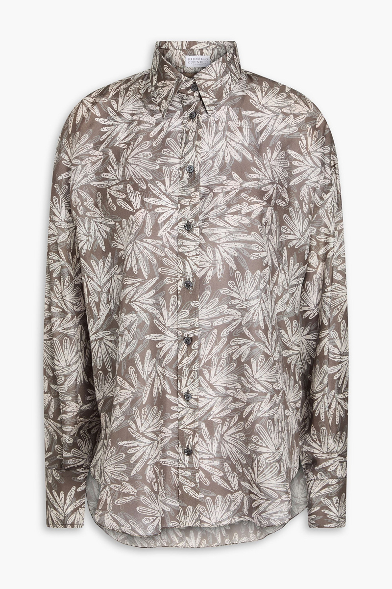 brunello cucinelli - printed silk-habotai shirt - neutral - xs
