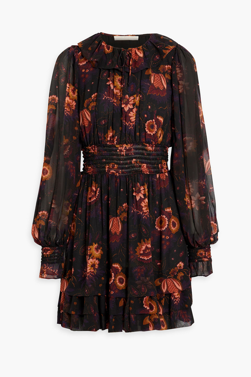 Ulla Johnson - Adara ruffled floral-print silk-chiffon mini dress - Black - US 4