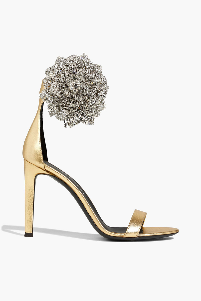 Giuseppe Zanotti - Fleur 105 crystal-embellished metallic leather sandals - Metallic - EU 36