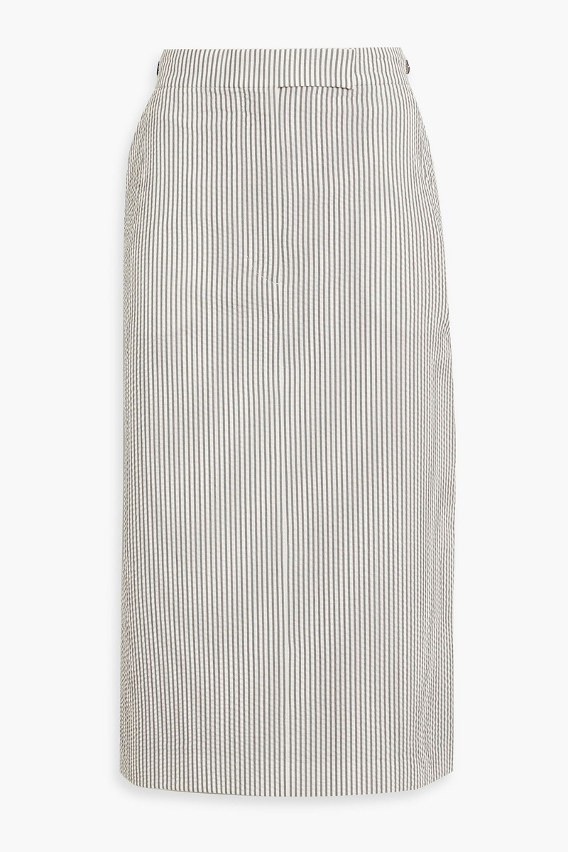 thom browne - striped wool-seersucker midi pencil skirt - gray - it 40