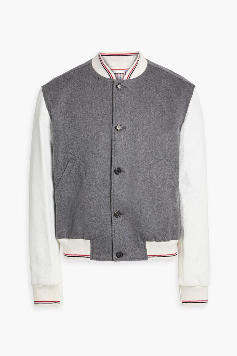 Thom Browne - Embroidered cashmere-felt and leather bomber jacket - Gray - 1