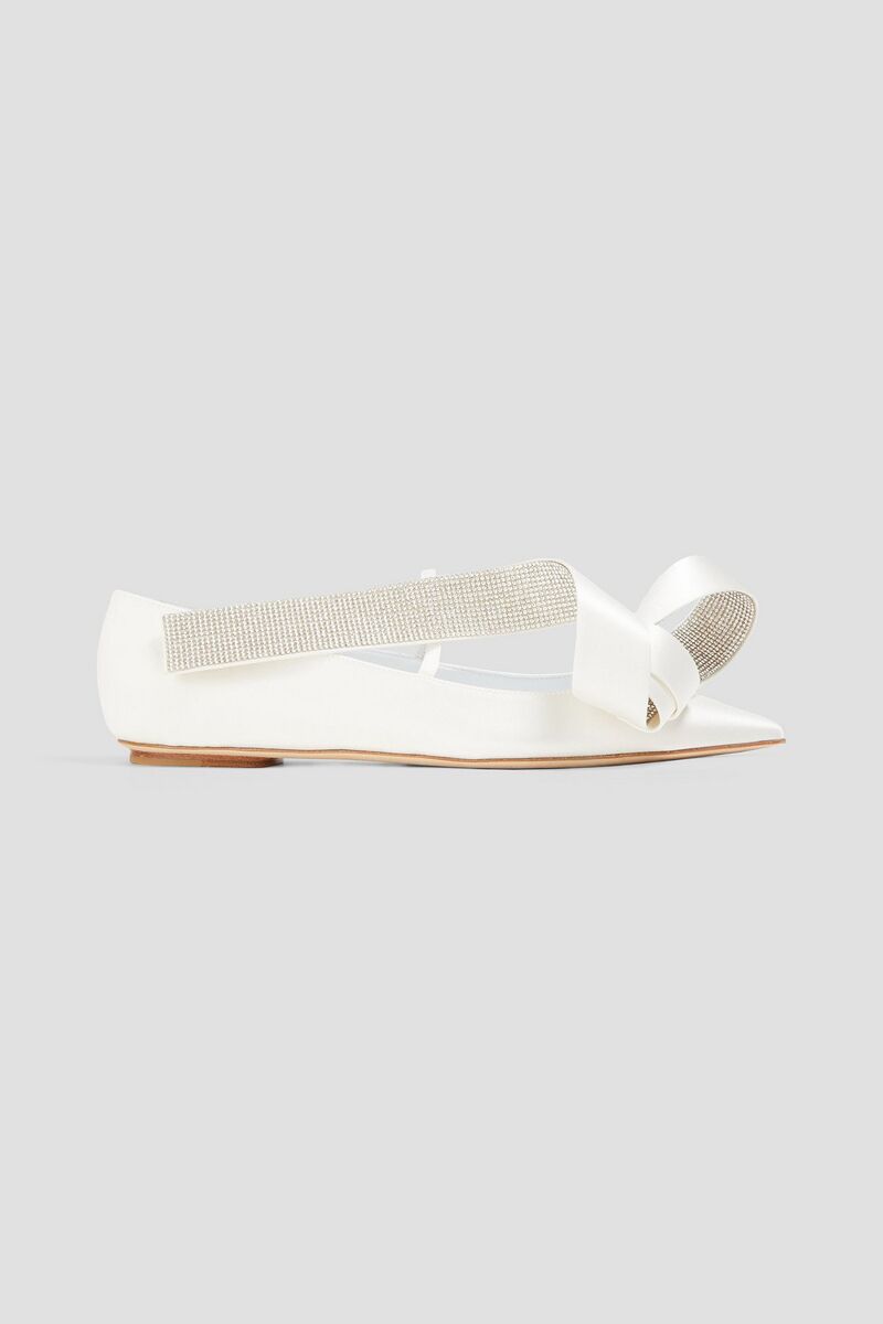 Sergio Rossi - Marquise embellished satin point-toe flats - White - EU 37