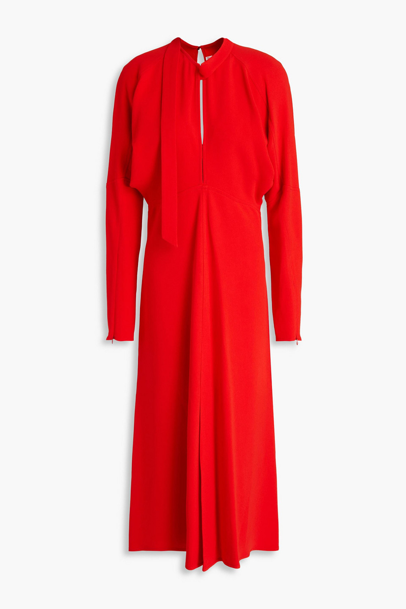 Victoria Beckham - Tie-detailed pleated crepe midi dress - Red - UK 6