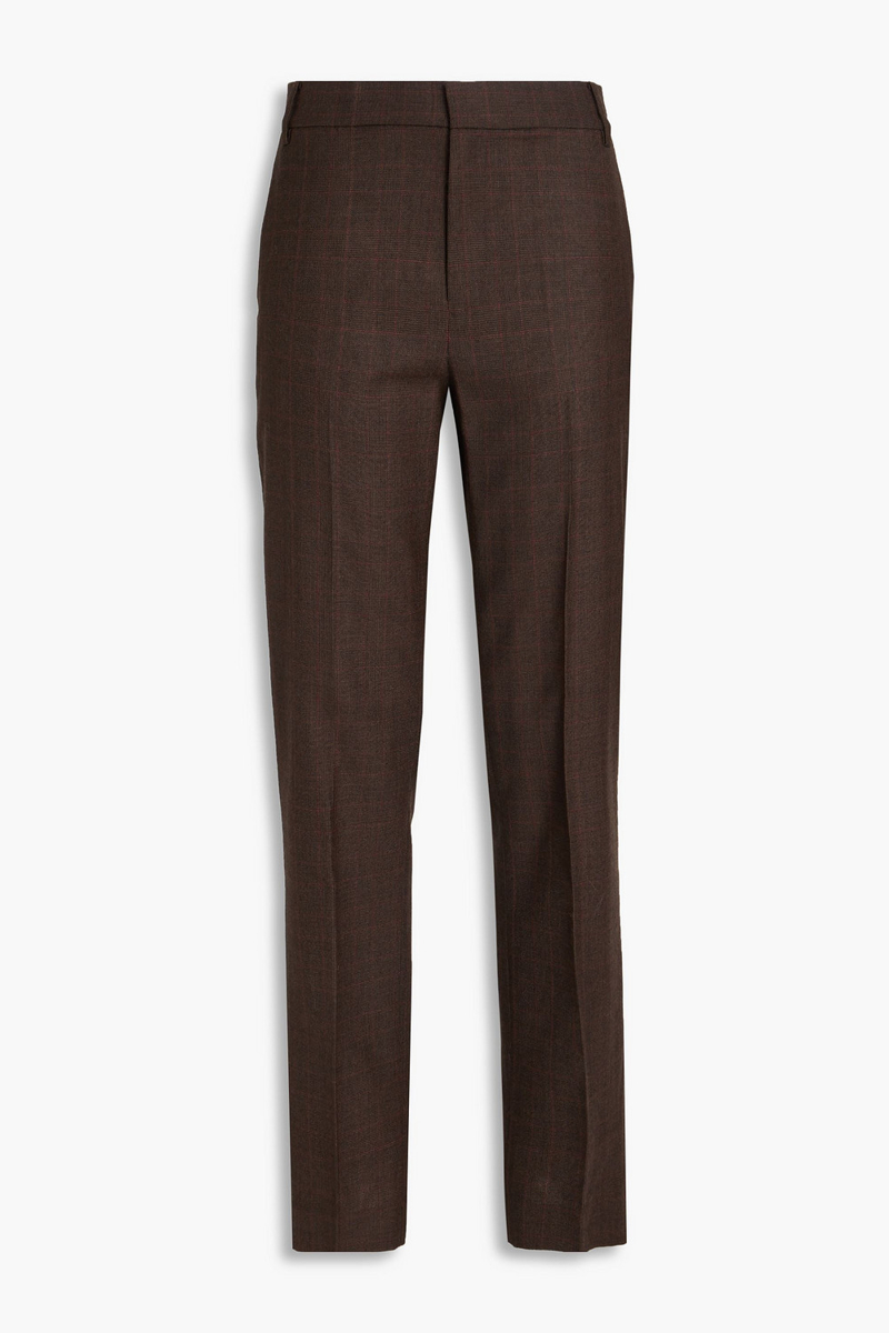 tibi - prince of wales checked wool slim-leg pants - brown - us 2