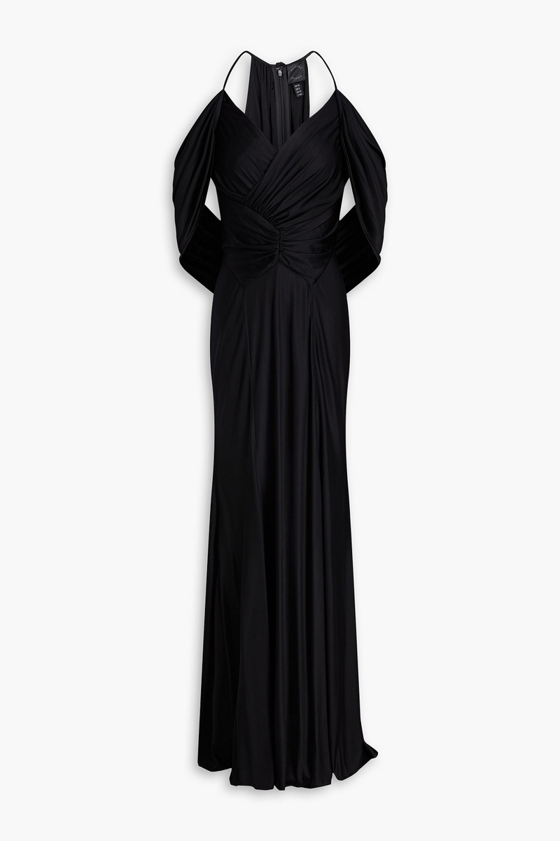 huishan zhang - bernice draped satin-jersey gown - black - uk 10
