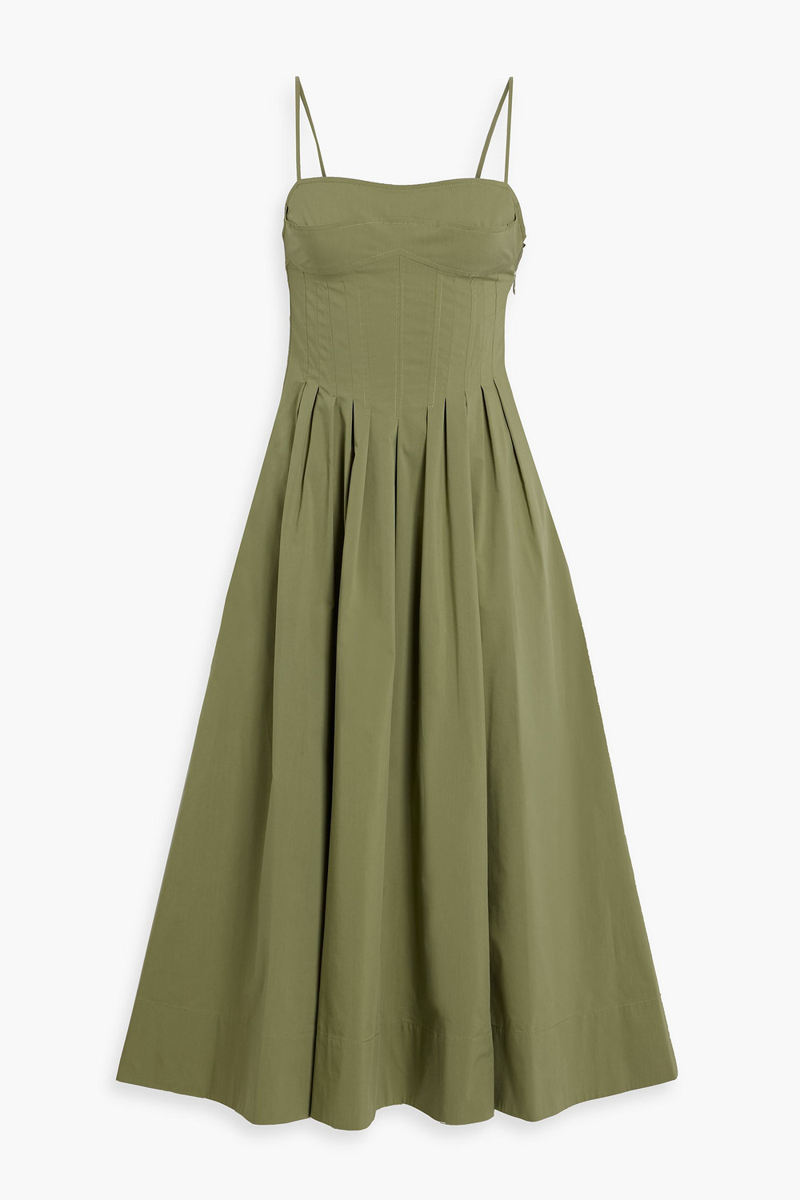 simkhai - kittiya pleated cotton-blend poplin midi dress - green - us 00