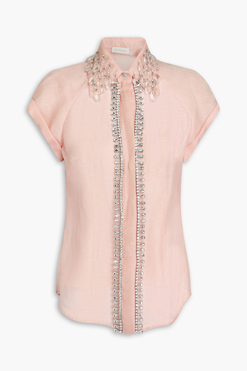 zimmermann - embellished linen and silk-blend organza shirt - pink - 00