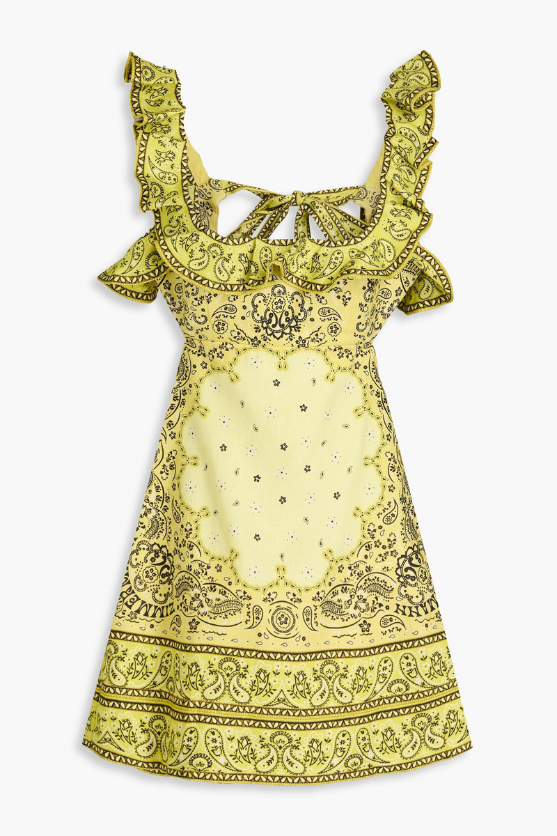 zimmermann - ruffled paisley-print linen mini dress - yellow - 3