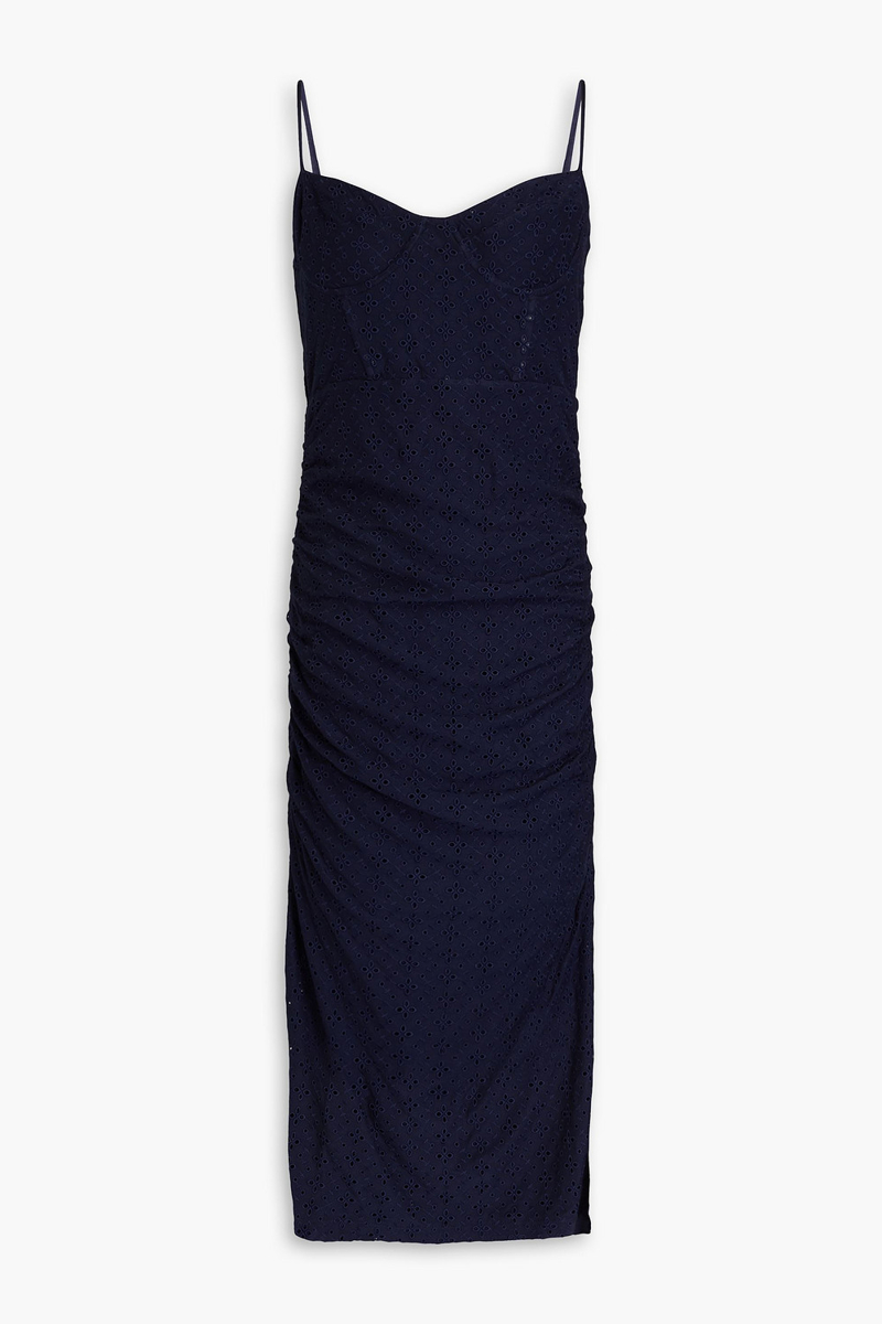 SIMKHAI - Moira ruched broderie anglaise midi dress - Blue - L