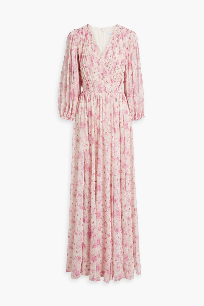 mikael aghal - wrap-effect floral-print chiffon maxi dress - pink - us 6