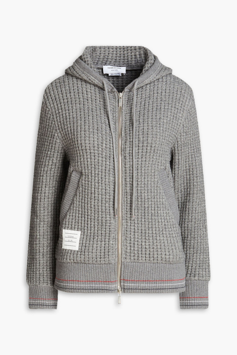 Thom Browne - Waffle-knit wool hooded cardigan - Gray - IT 38